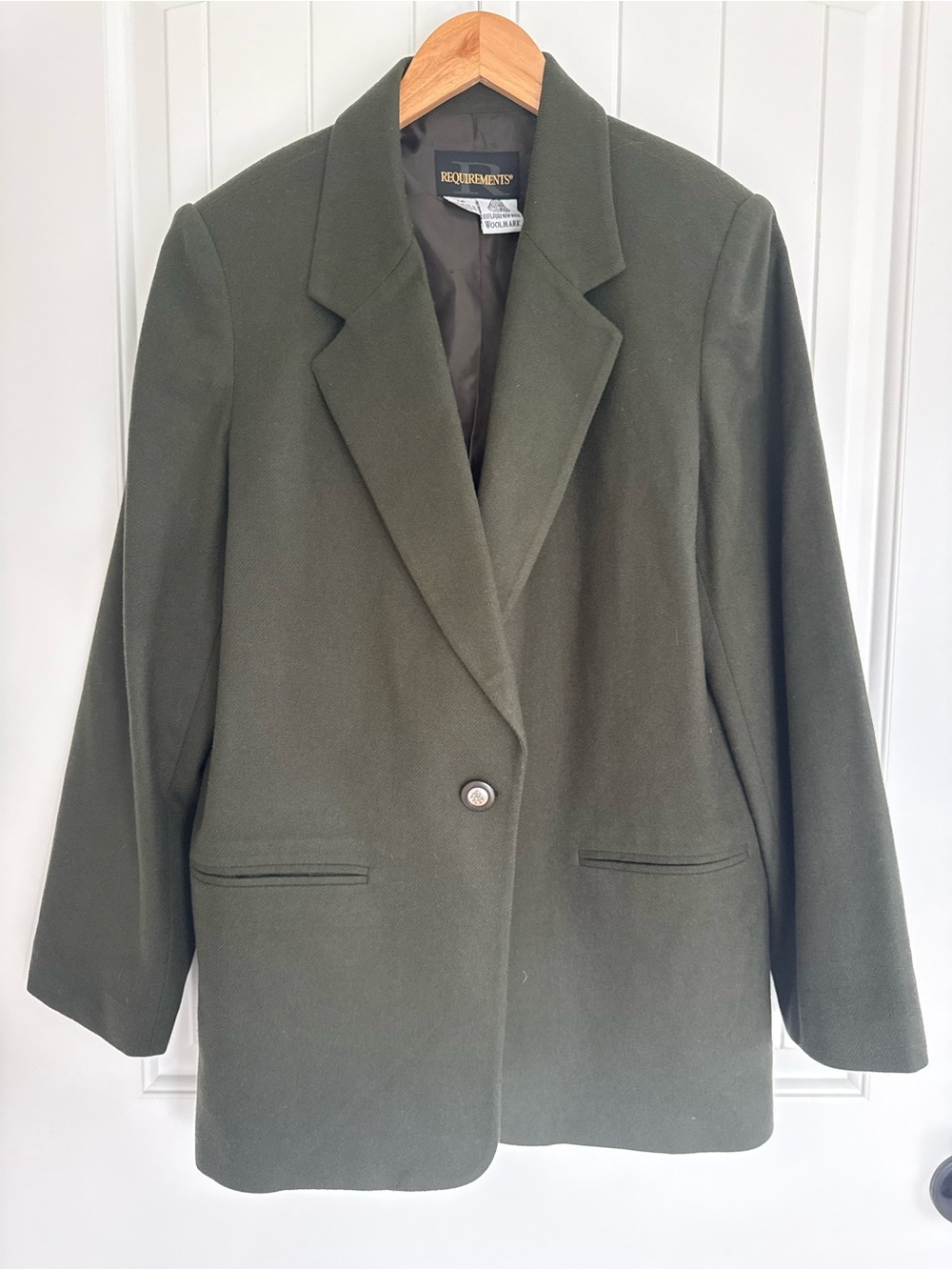Requirements Vintage 100% Pure New Woolmark Green Blazer Jacket Oversized Coat